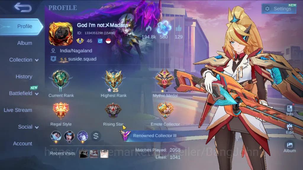 Mobile Legends: Bang Bang Accounts GLOBAL|Hero 91|Skin 209|ASP Lesley,Sanrio Chang'e+ image 1