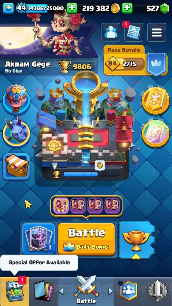 Clash Royale Accounts Lv 44|Trophy 9806|KTL 14|Limited Skin|Card 121|4 H image 1
