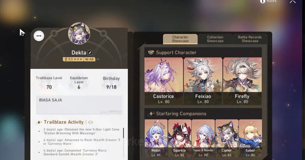 Honkai Star Rail Accounts Asia|TL 70|Archer PremTeam+Saber Hypercarry|25 Lim image 2