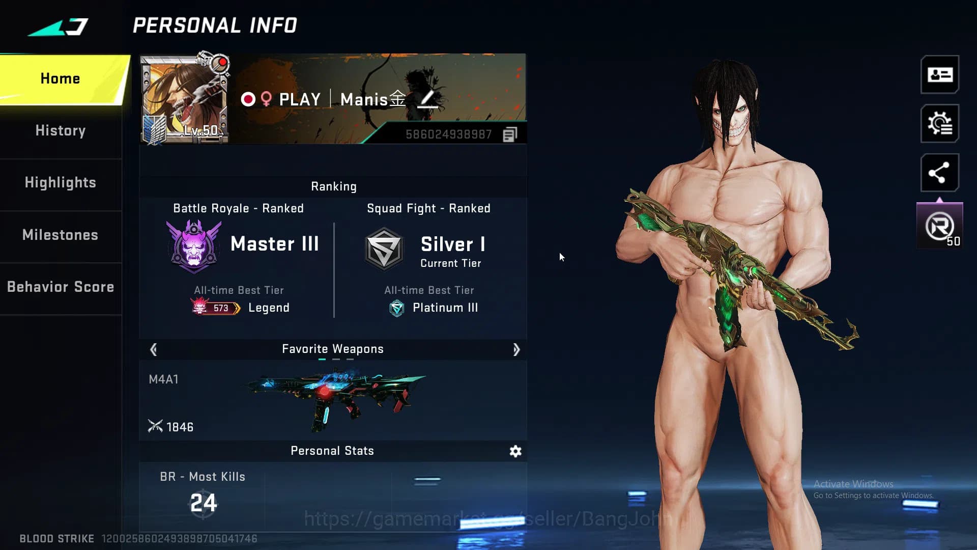 Blood Strike Accounts ASIA | 1 Ethernal | Ethan Eren (AOT) | Ultra M4, U image 1