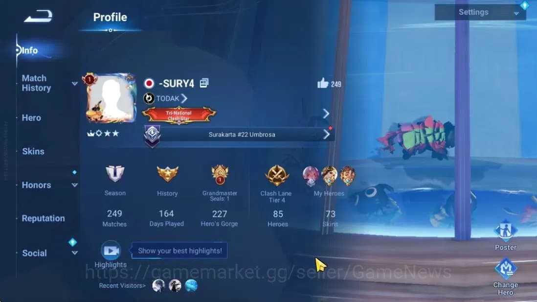 Honor of Kings Accounts Hero85 Skin73|Legend(ConsortYu,Angela),GrandMaster image 2