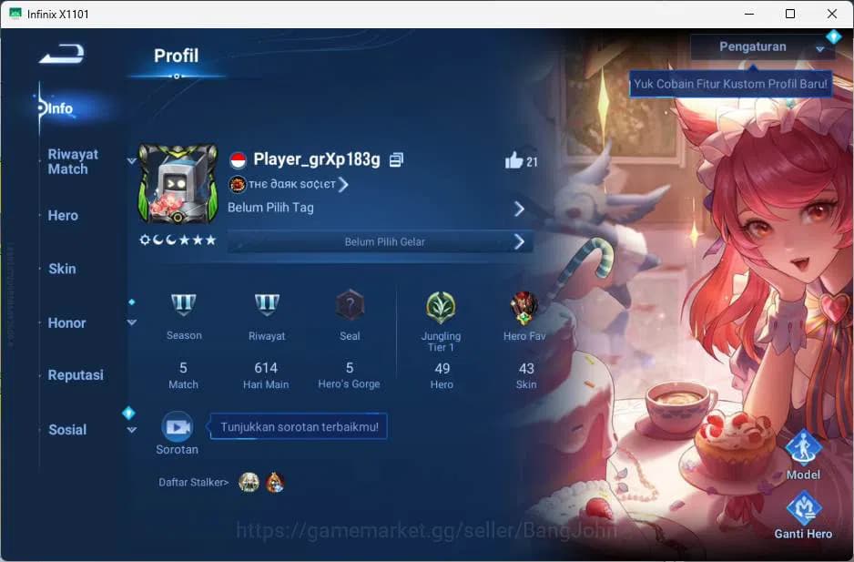 Honor of Kings Accounts GLOBAL | hero 49, skin 43 KIC luna, Legend lady su image 1