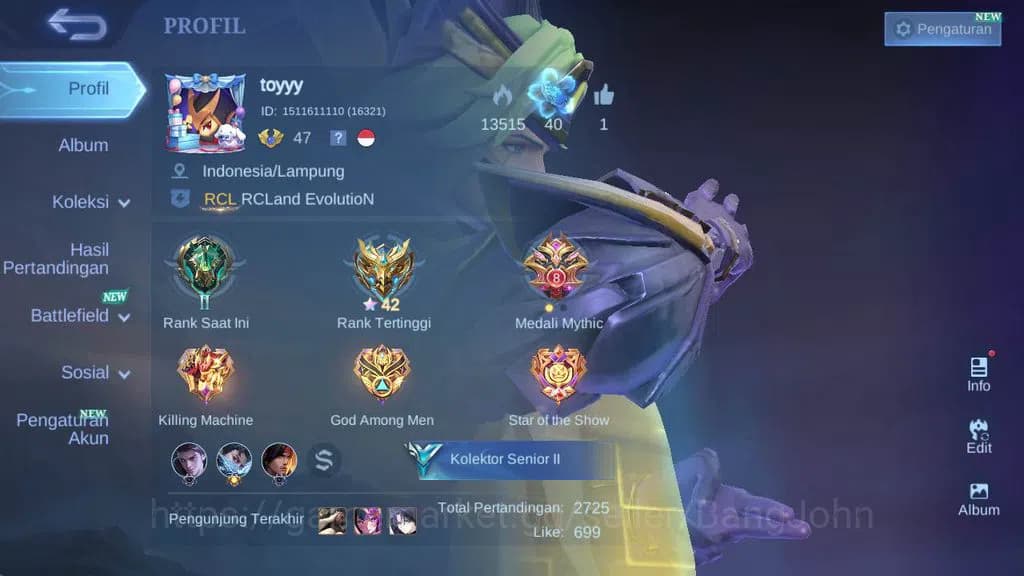 Mobile Legends: Bang Bang Accounts GLOBAL|Skin 100|hero69|Lborn TG, Saber(Layla,cyc,s image 1