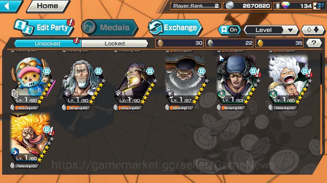 One Piece Bounty Rush Accounts Global|4 EX |5 elder St.Saturn,G5 Monkey D.Luffy,H image 4