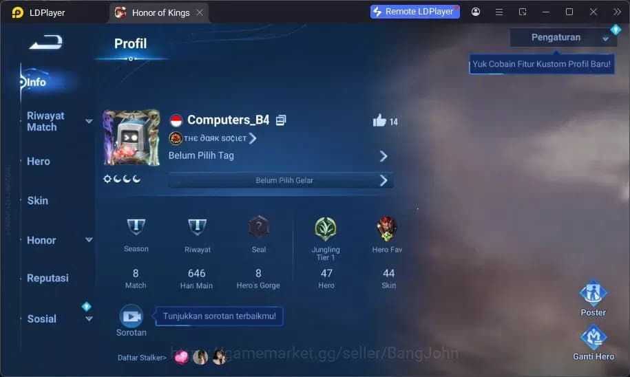 Honor of Kings Accounts Global | 47H/44S | 2 LGD Li Xin, Lady Sun | 2 Lord image 13