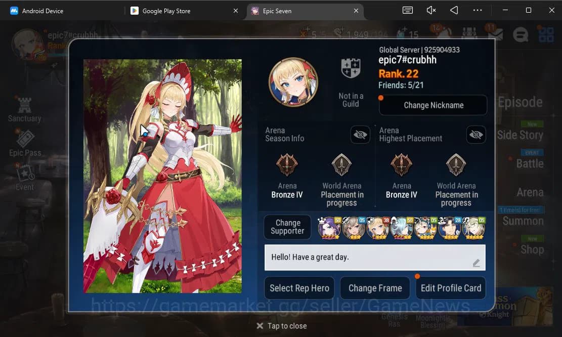 Epic Seven Accounts GLOBAL Unverif|Fresh Starter|2 ML[Specimen Sez,Ete image 2