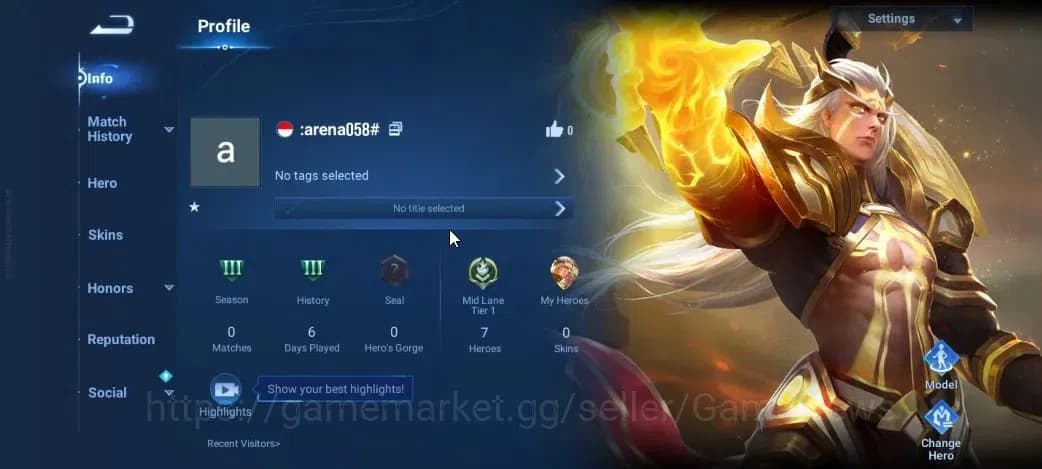 Honor of Kings Accounts Hero 7|Starter with Legend Skin Selection Chest(Di image 2