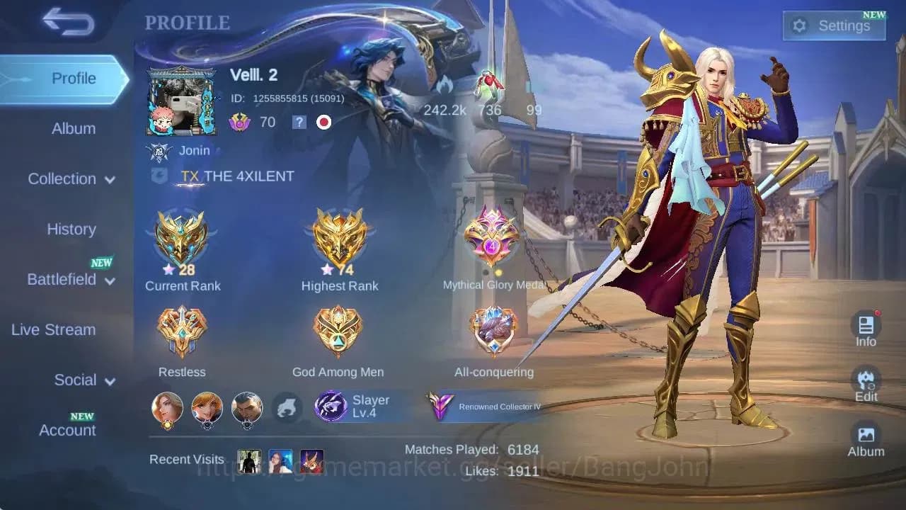 Mobile Legends: Bang Bang Accounts Global|Hero 106|Skin 219|Renowned|CC Natalia|KOF K image 1