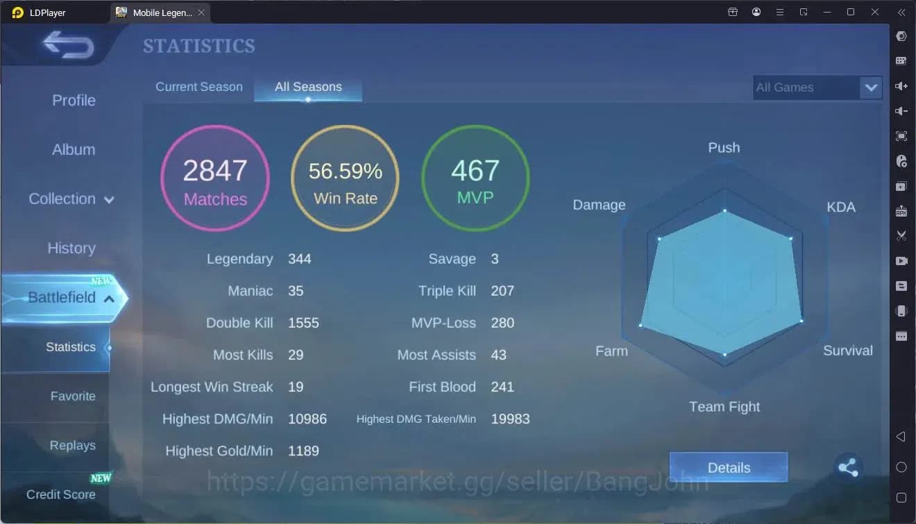 Mobile Legends: Bang Bang Accounts Global|Hero 102|Skin 151|Expert|KOF Karina|Gara|SS image 3