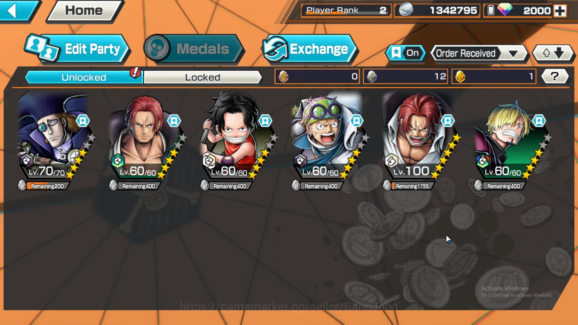 One Piece Bounty Rush Accounts Global | 2 EX | Rank 2 | DivineDeparture Shanks, F image 2
