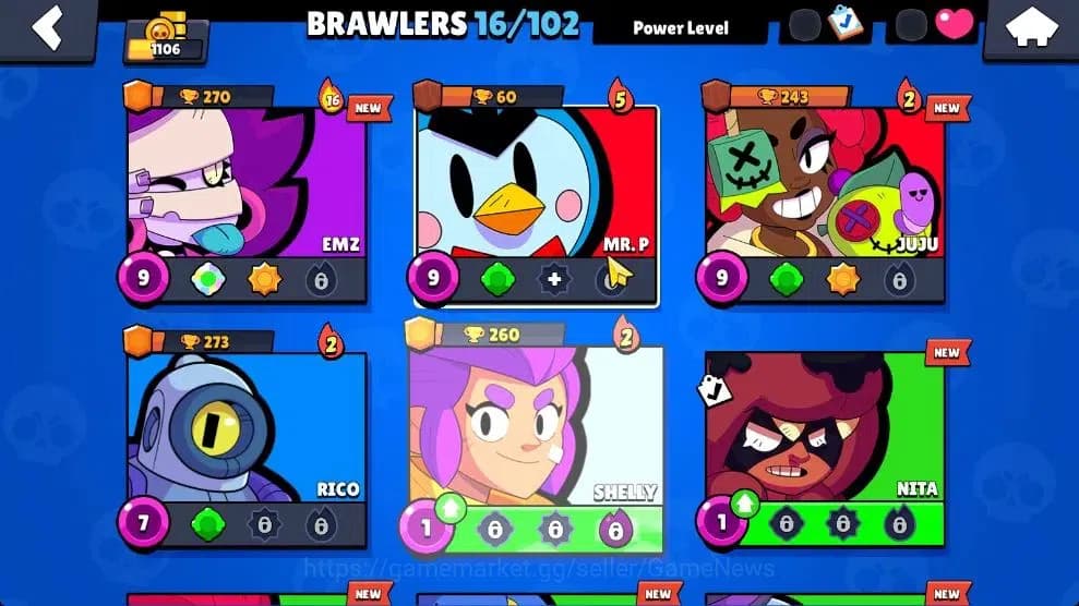 Brawl Stars Accounts 1106 Trophy|16 Brawlers Myth Juju, MR P|9 Skins|3 image 5