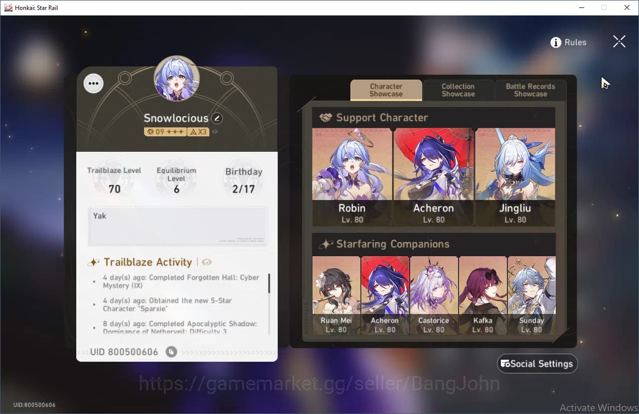 Honkai Star Rail Accounts ASIA | TL 70| Castorice, Acheron, Robin, Jingliu, image 2