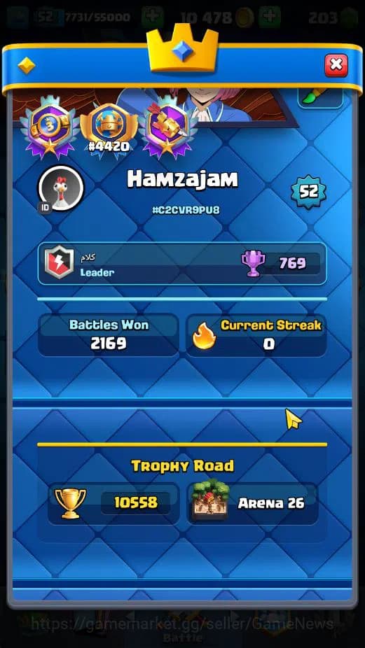 Clash Royale Accounts Lv 52|Trophy 10558|KTL 14|Limited Skin|Card 121|4 image 2