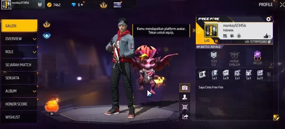 Free Fire Accounts Indonesia | Starter | MP40 Predatory Cobra Lv 2 | image 2