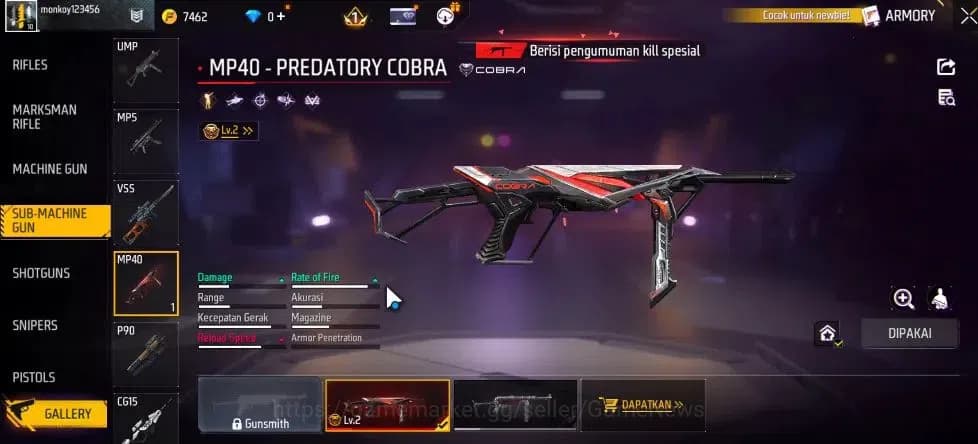 Free Fire Accounts Indonesia | Starter | MP40 Predatory Cobra Lv 2 | image 4