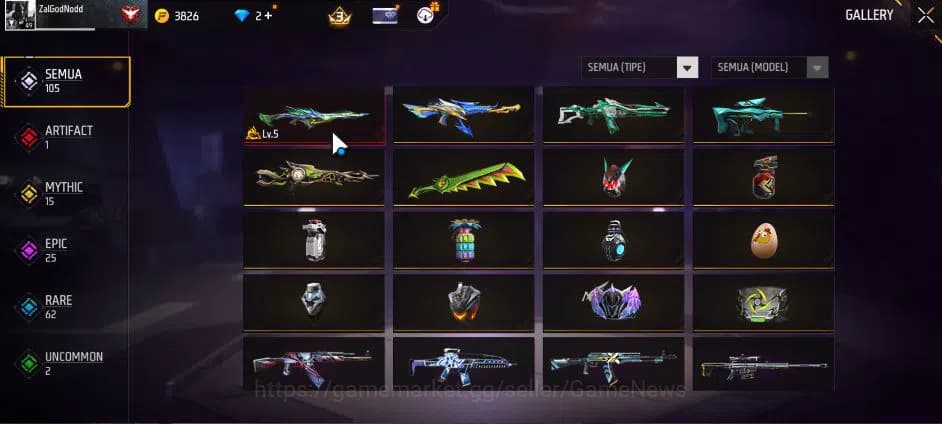 Free Fire Accounts Indonesia|M1887 Mamba GNAW|Parafal Lore Cyclone Lv image 10