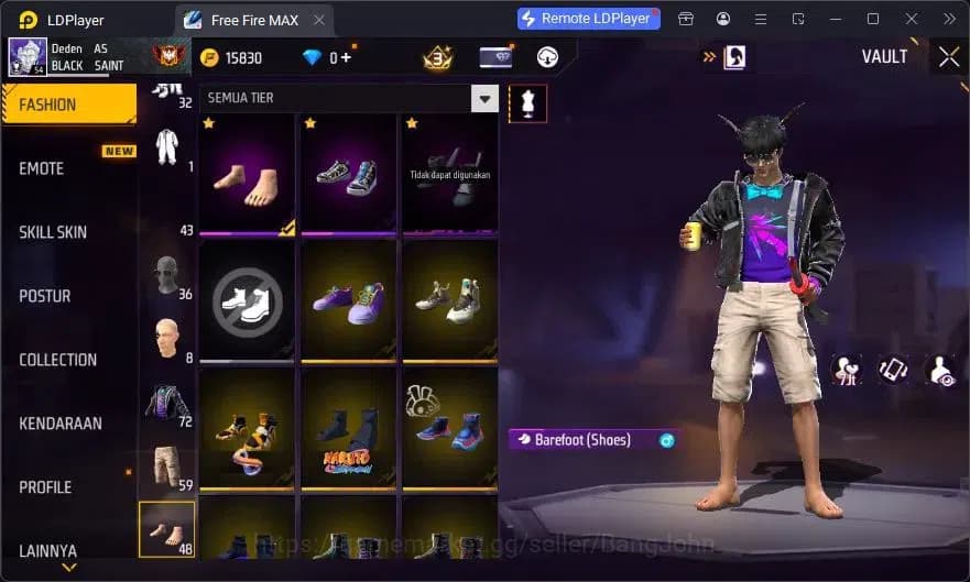 Free Fire Accounts Indonesia | Vault 72 | SG Lumut | Bundle Emoji | K image 10