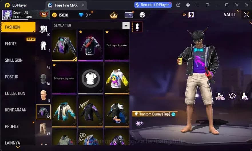 Free Fire Accounts Indonesia | Vault 72 | SG Lumut | Bundle Emoji | K image 12