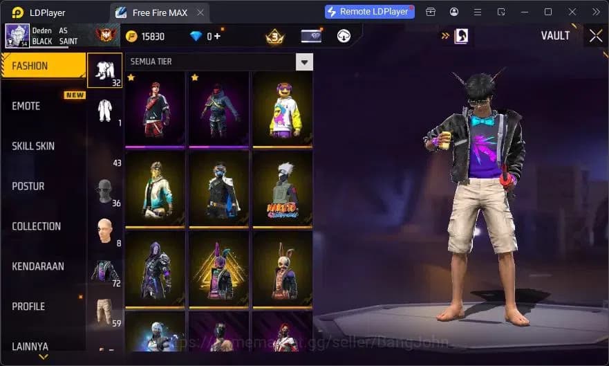 Free Fire Accounts Indonesia | Vault 72 | SG Lumut | Bundle Emoji | K image 17