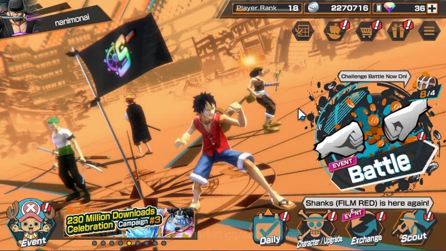 One Piece Bounty Rush Accounts Global | 10EX | Rank 18| Yamato, Roronoa Zoro, Th image 1