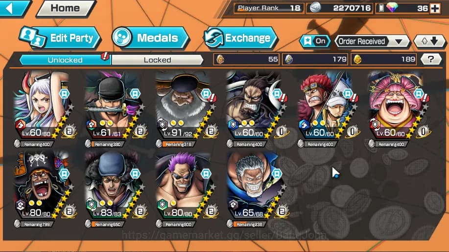 One Piece Bounty Rush Accounts Global | 10EX | Rank 18| Yamato, Roronoa Zoro, Th image 3