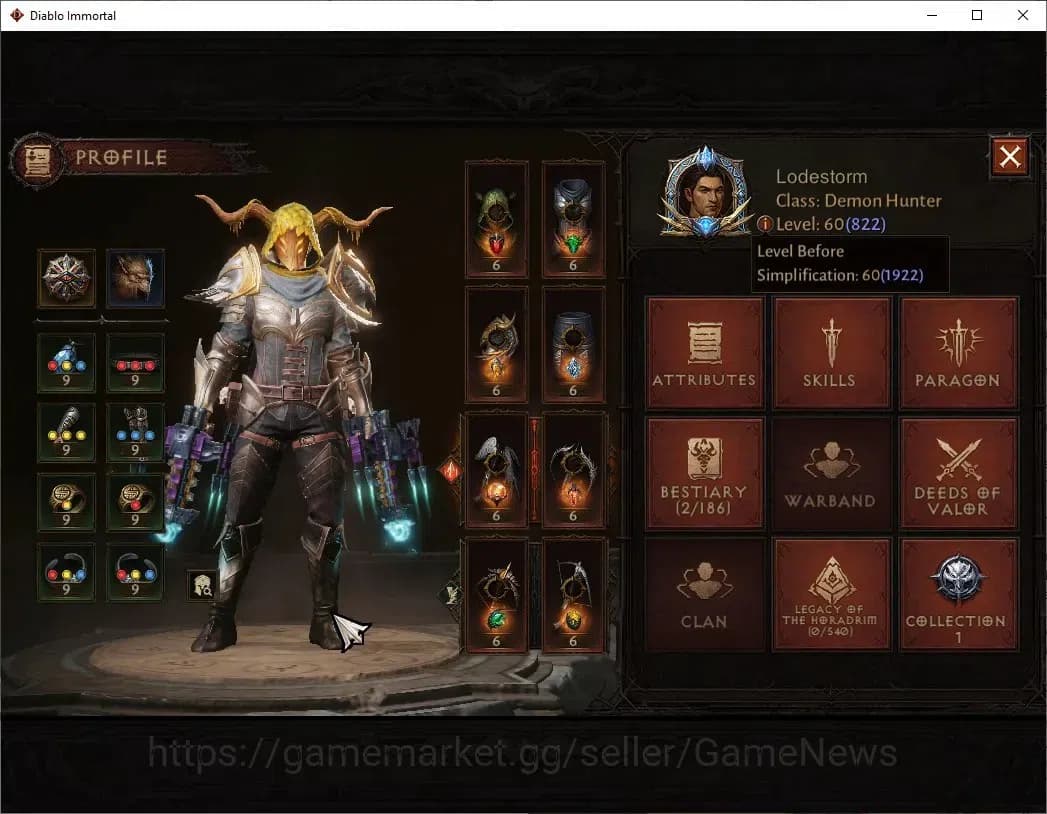 Diablo Immortal Accounts NA-Chain Of Honor |CS ON |Lv60(822) Demon Hunter | image 3