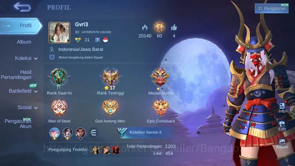 Mobile Legends: Bang Bang Accounts GLOBAL|Skin 79|hero 51|Saber(freya,saber),Valentin image 1