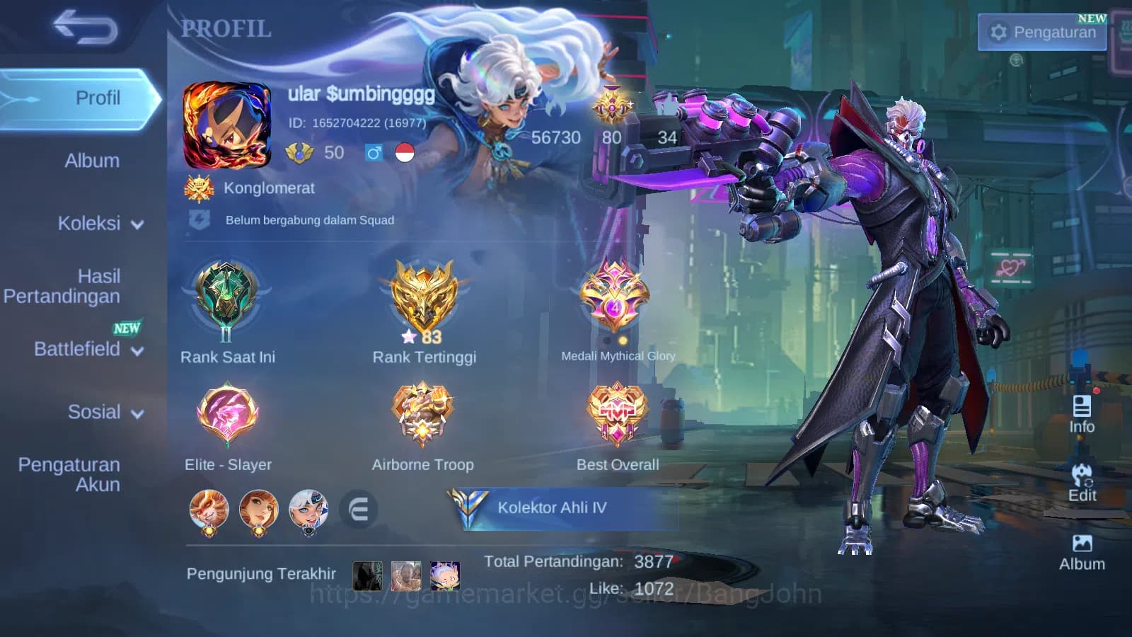 Mobile Legends: Bang Bang Accounts Hero 85 | Skin 119 | Lightborn Alucard | Dtamer Va image 1