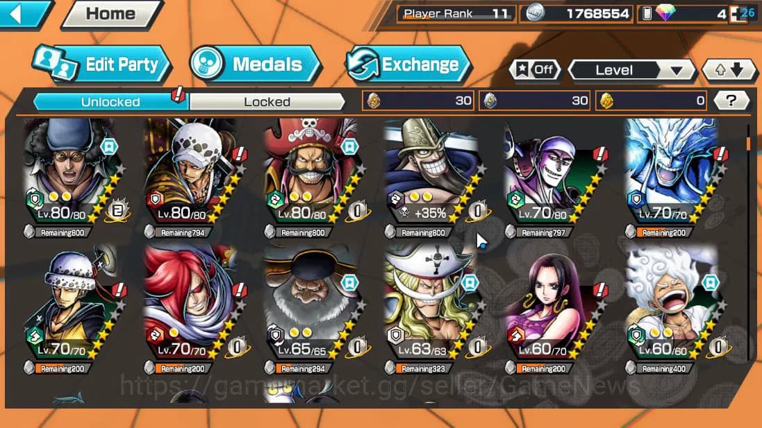 One Piece Bounty Rush Accounts Global| 6 EX| Gear 5 Luffy,T5E Jaygarcia,AMS [Bors image 6