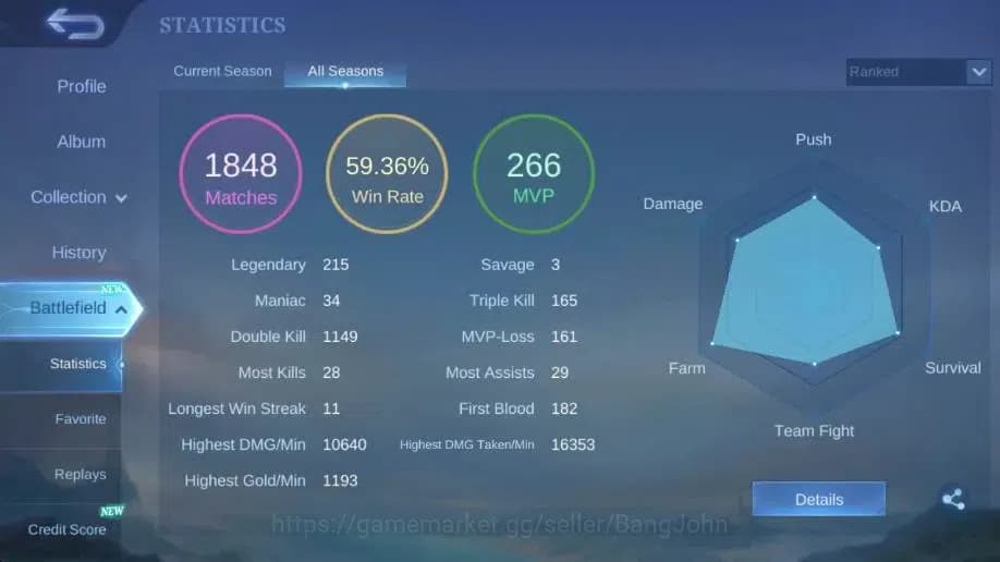 Mobile Legends: Bang Bang Accounts Global|Hero 103 Skin 192|Expert|CC Natalia|KOF Kar image 3