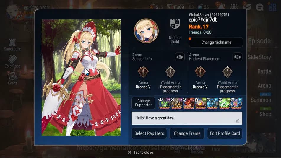 Epic Seven Accounts GLOBAL Unverif| Starter +1 ML (Urban Shadow Choux) image 1