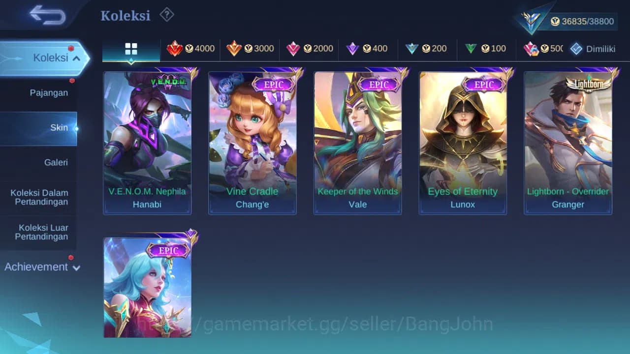 Mobile Legends: Bang Bang Accounts GLOBAL Hero 126 Skin 183 KOF Karina | CC Natalia | image 5