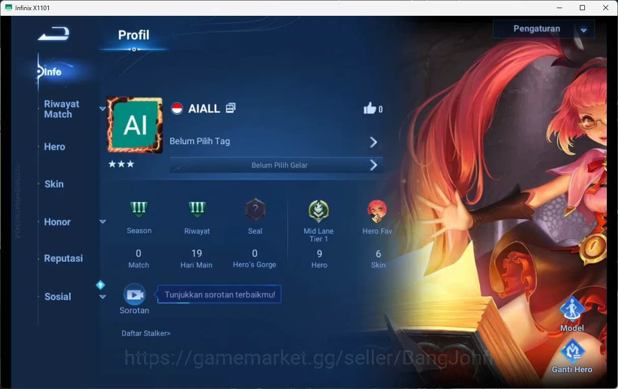 Honor of Kings Accounts global | hero 9, skin 6 legend wukong check SS HOK image 1
