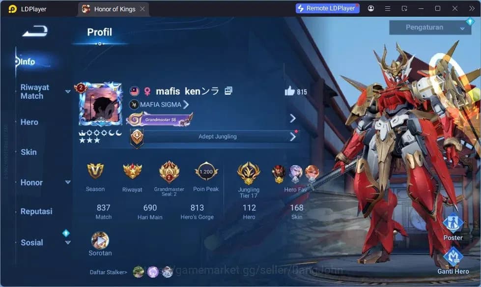 Honor of Kings Accounts GLOBAL |112HR|168SK|Legend Wukong,Sunce,LiXin|KIC image 3