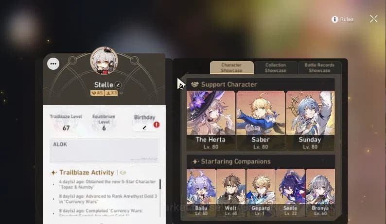 Honkai Star Rail Accounts Asia|TL 67| 9 Limited |Sunday+Sign,Hysilens,Saber, image 2