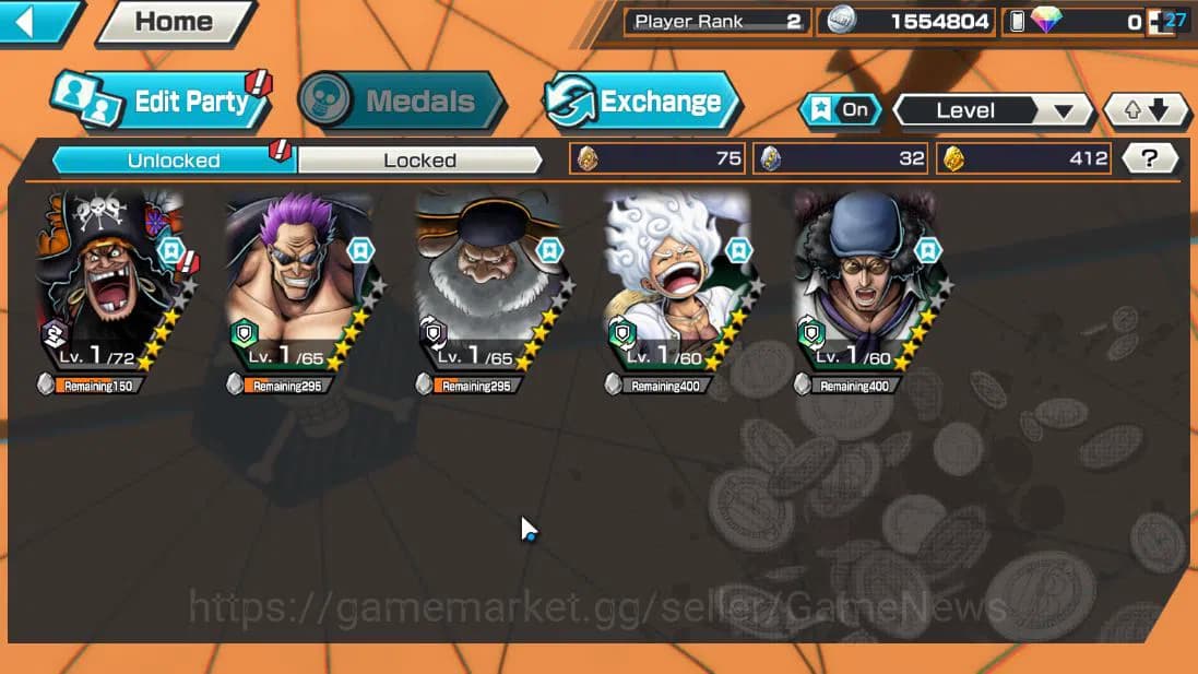 One Piece Bounty Rush Accounts Global|5 EX |TFE Marshal D.Teach,BP Kuzan,G5 Monke image 3