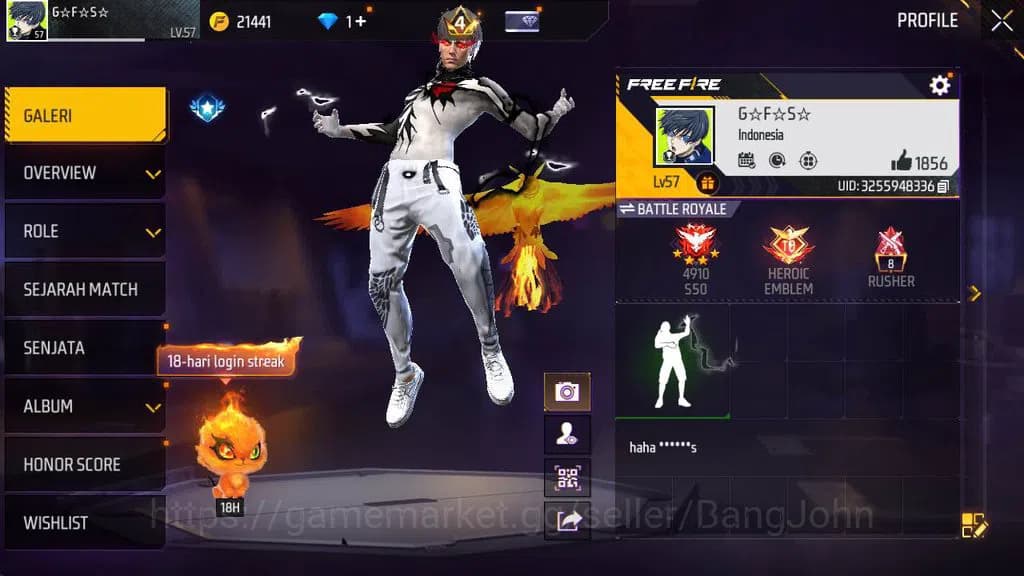 Free Fire Accounts Indonesia, Vault 188, EVO xm8 lv 4, bundle sasuke, image 1