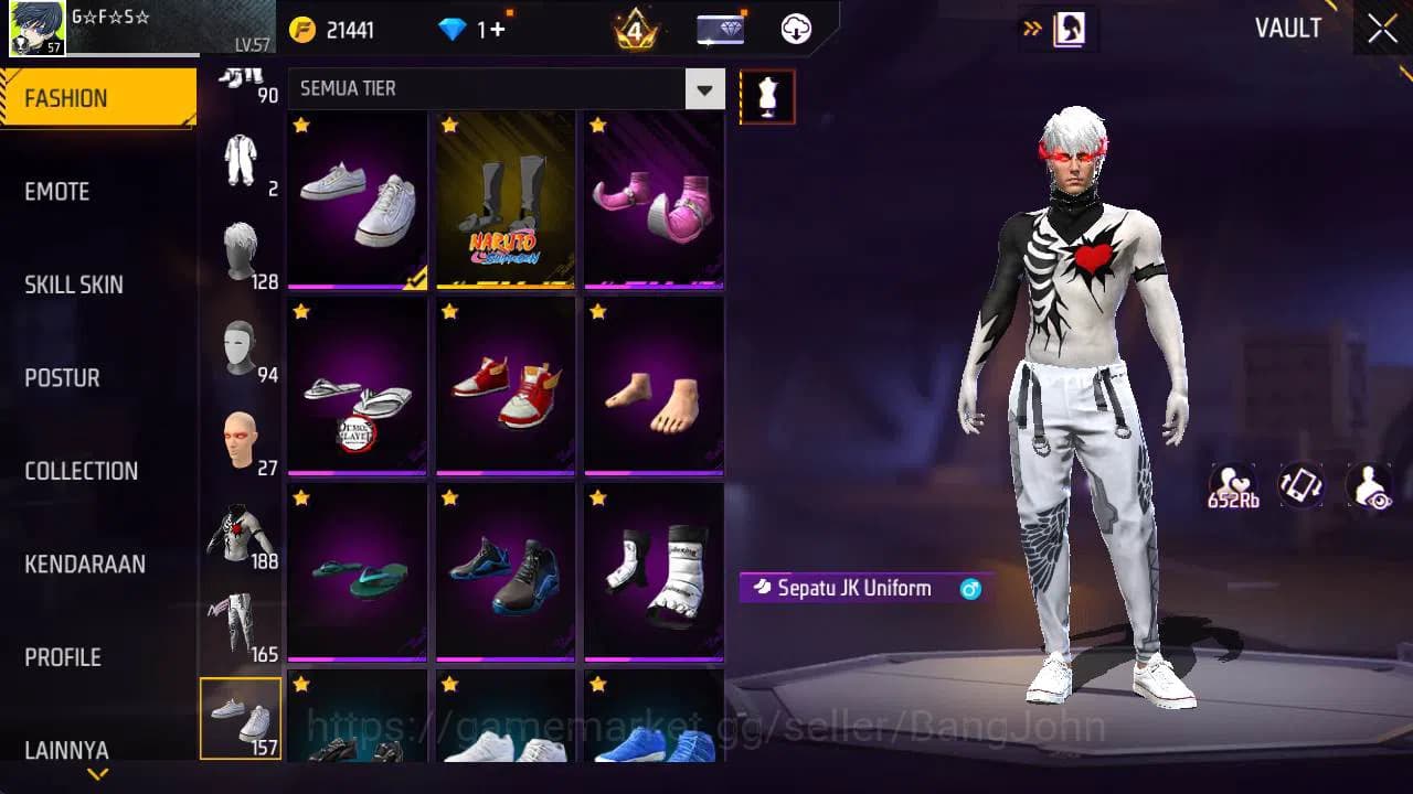 Free Fire Accounts Indonesia, Vault 188, EVO xm8 lv 4, bundle sasuke, image 6