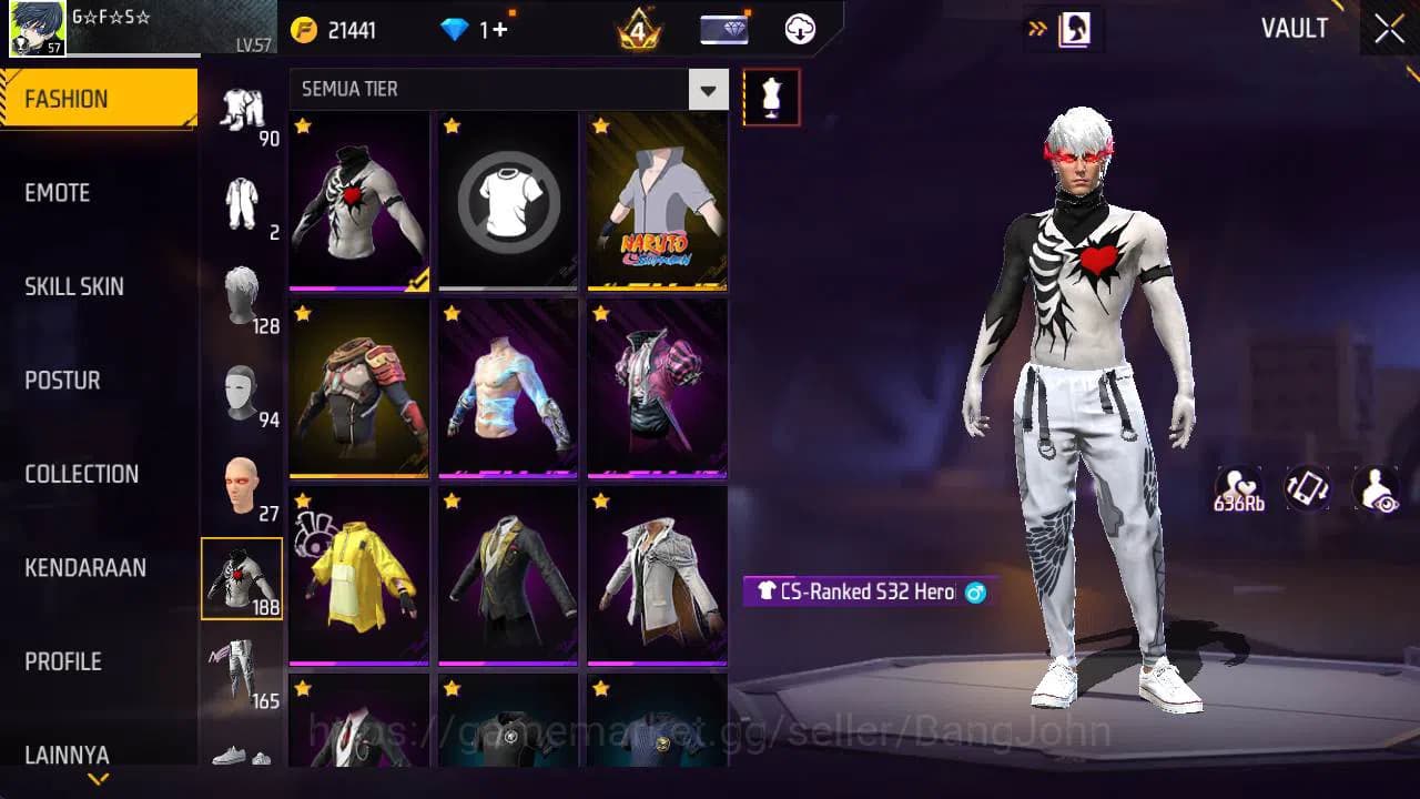 Free Fire Accounts Indonesia, Vault 188, EVO xm8 lv 4, bundle sasuke, image 8