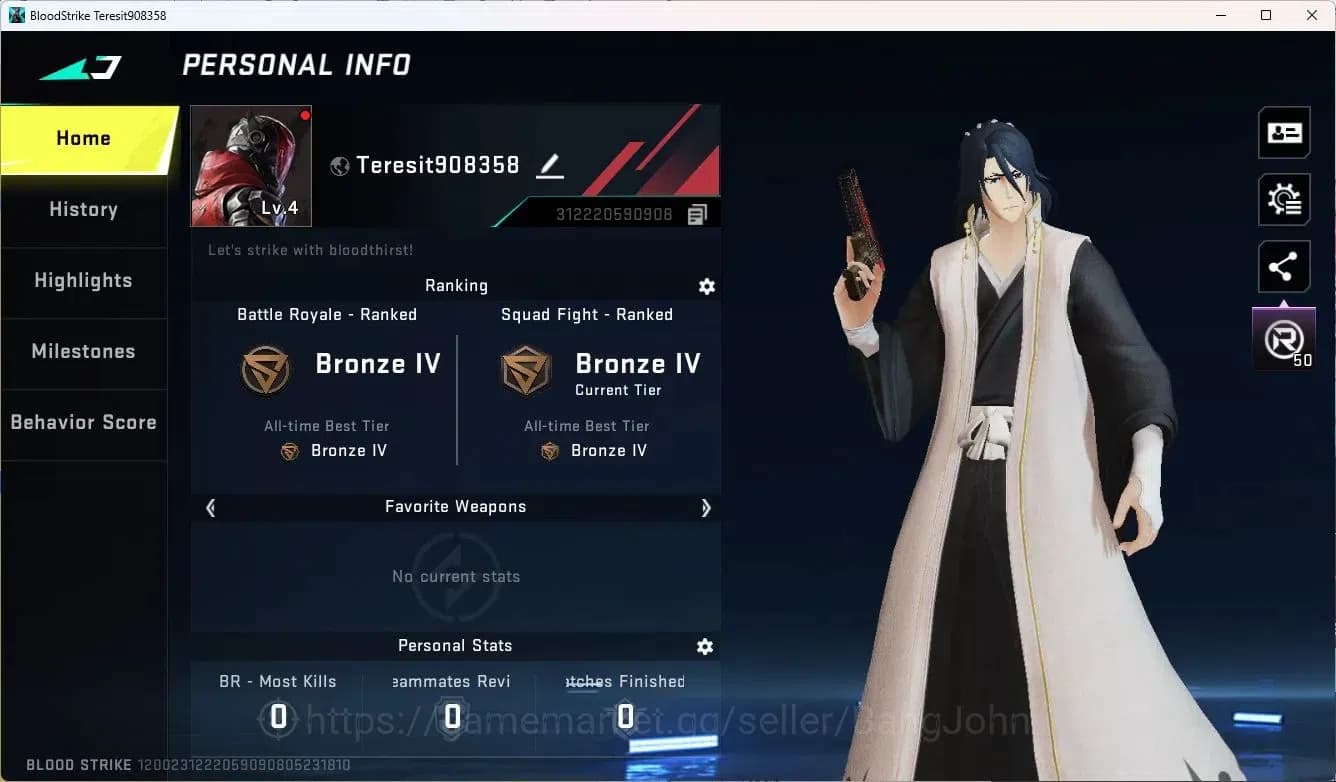 Blood Strike Accounts ASIA | BLEACH Byakuya Kuchiki (Melee) | Ultra ETHA image 1
