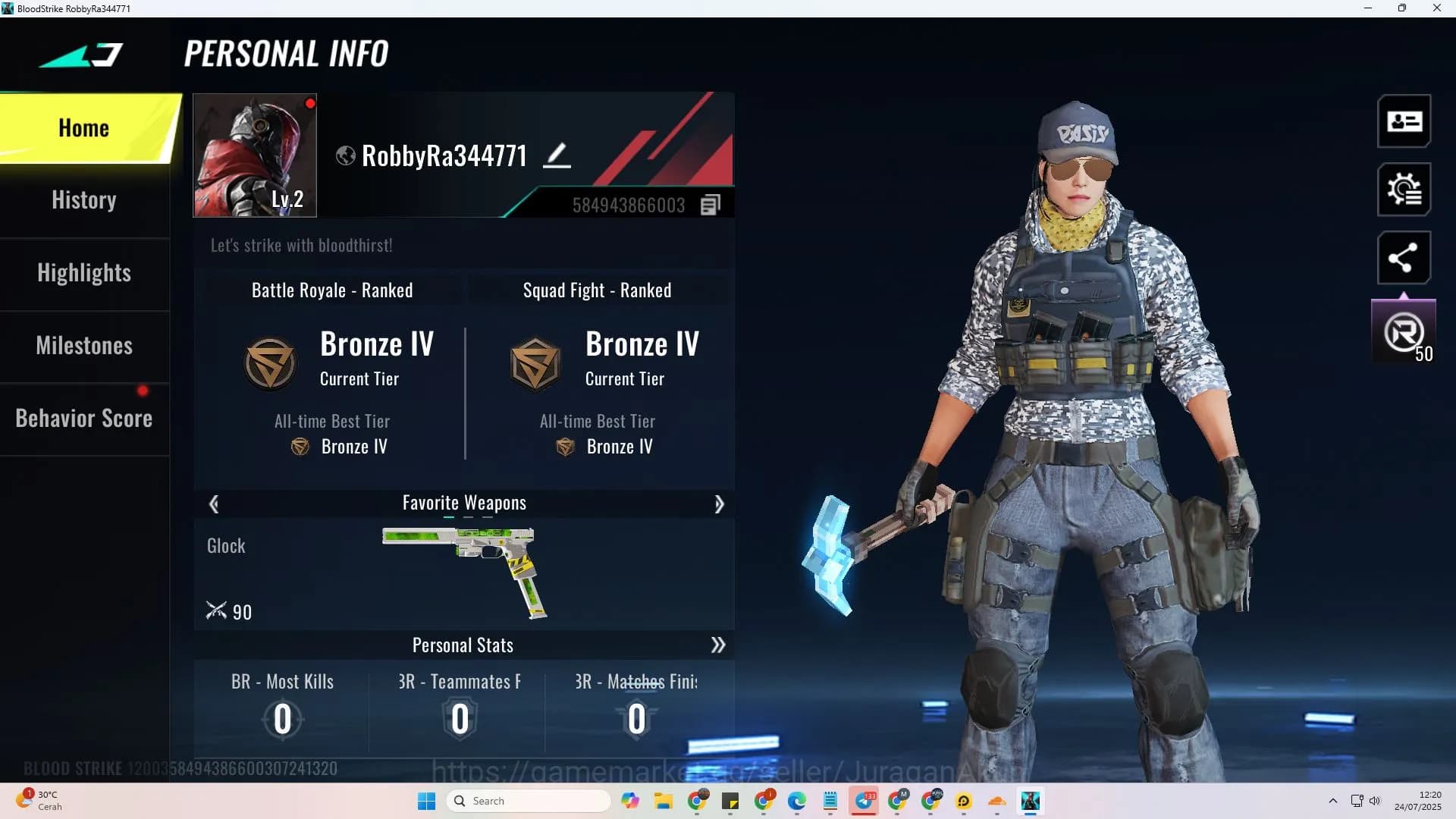 Blood Strike Accounts Asia | Fresh Starter Glock Venom,One Handed Axe-Cr image 1