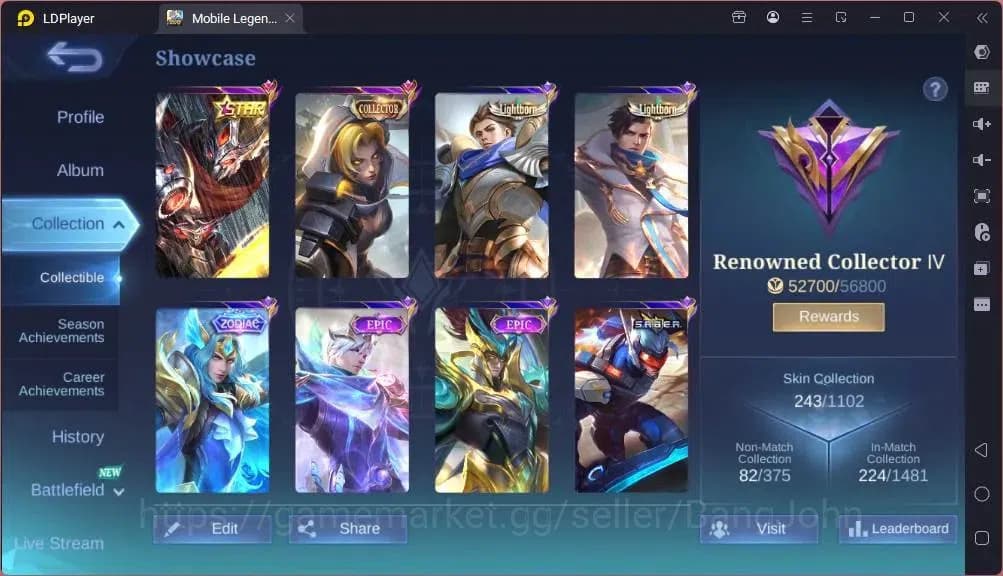 Mobile Legends: Bang Bang Accounts GLOBAL Hero 132 Skin 243|Star Hayabusa|Valentine F image 2