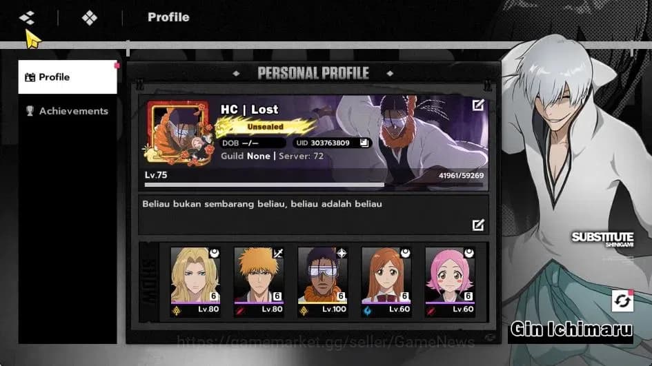 BLEACH: Soul Resonance Accounts NuverseSEA|LV 75|10 SSR [(Grimmjow,TosenB6,GinB4,A image 1