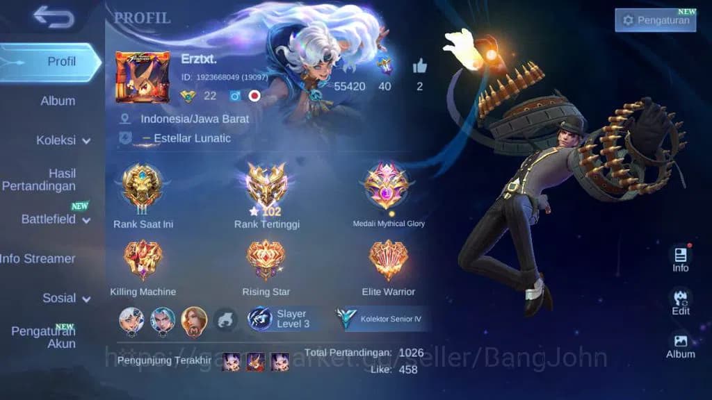 Mobile Legends: Bang Bang Accounts Global,Skin 68,hero 55,Dtamer lance,VNM hanabi,Sab image 1