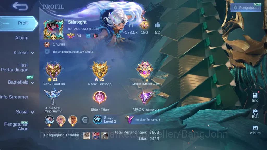 Mobile Legends: Bang Bang Accounts GLOBAL|Skin 294|Hero 131|prime GR,LB karina,LB RGR image 1