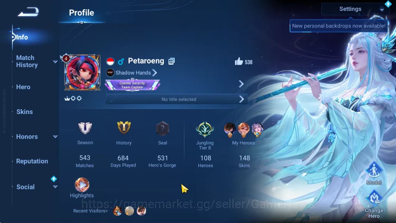 Honor of Kings Accounts Hero 108 Skin 148|Seafarer(LNY24),Luna(KIC),3Legen image 2