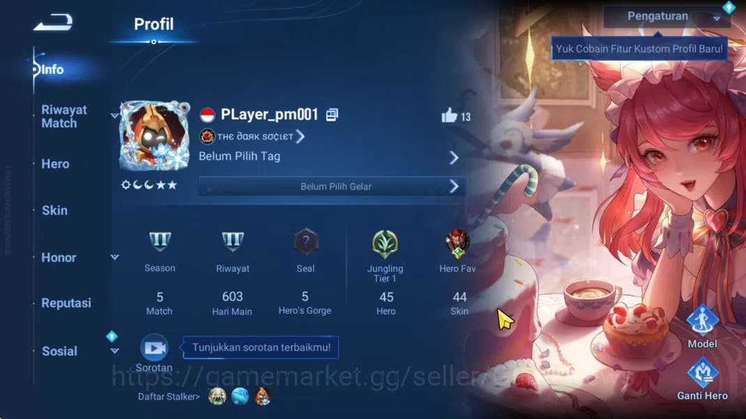 Honor of Kings Accounts Hero 45 Skin 44| KIC (Luna),Legend (Lady Sun),Lord image 1