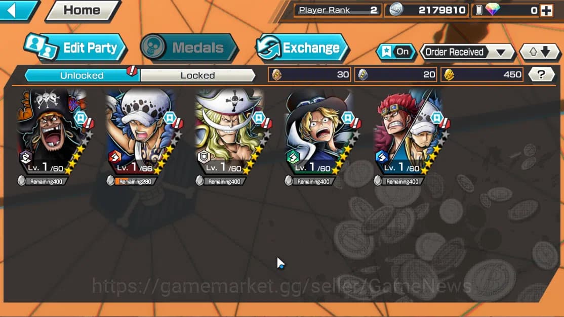 One Piece Bounty Rush Accounts Global|5EX|The4Emperor Teach,WI Trafalgar Law,GP N image 3