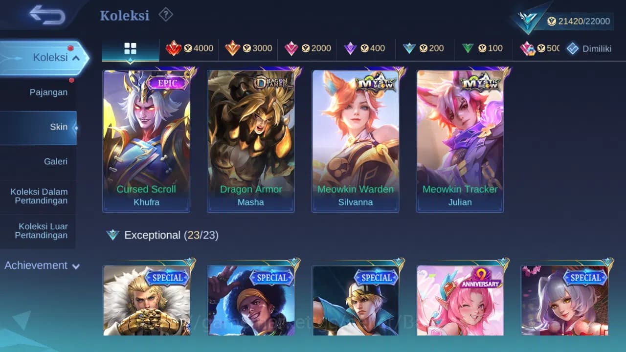 Mobile Legends: Bang Bang Accounts GLOBAL Hero 75 Skin 100 | Meow Julian Silvanna Les image 4
