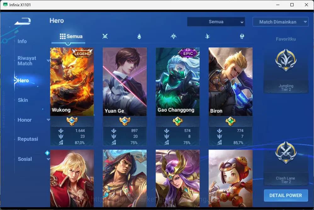 Honor of Kings Accounts GLOBAL | hero 35, skin 17 yuan ge, legend wukong, image 2